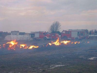 Brennende Strohreste im Morgengrauen